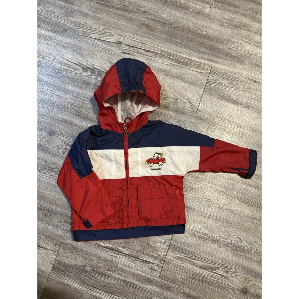 2000s OshKosh Boys Hooded Colorblock Windbreaker Jacket Zip Pockets Red/Blue 18